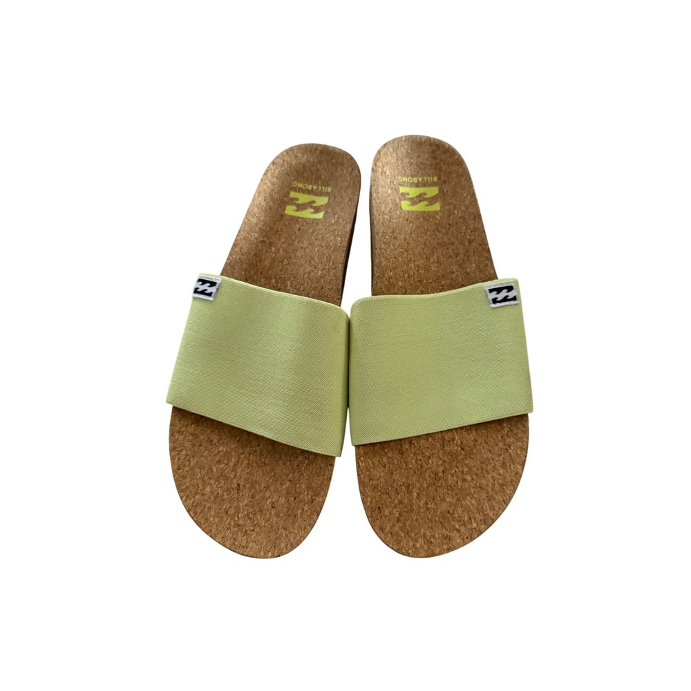 Billabong Women Lime Green Cork Footbed Slide Sandals Size 9 Summer Beach Casual